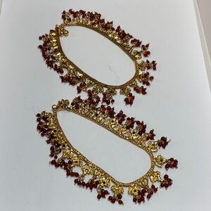NWOT- Gold and Red Beaded Anklet Pair - Women Jewelry